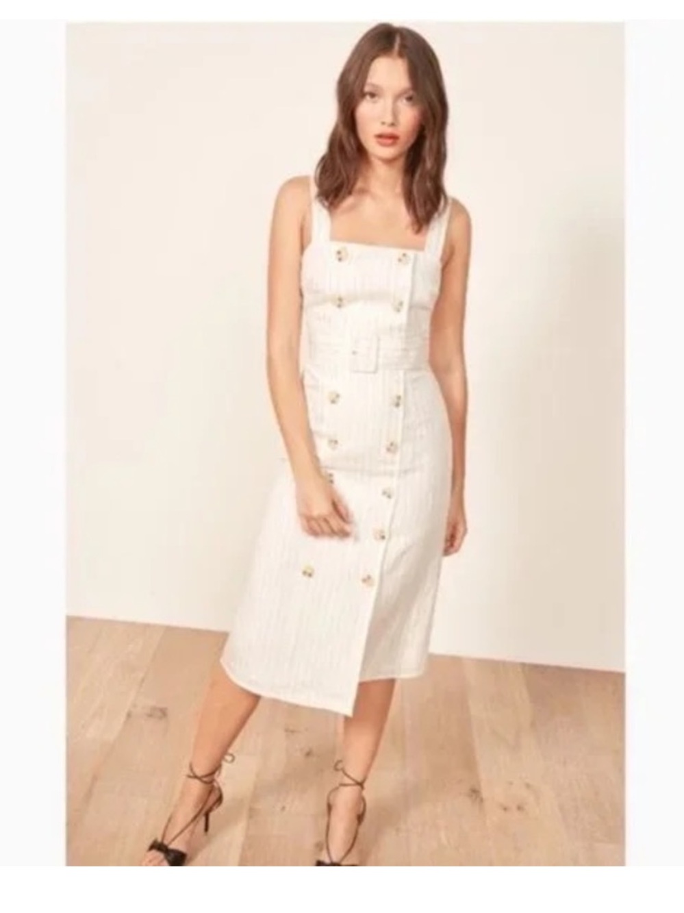 Reformation Palma Belted Dress White/Cream Gordon Stripe B190